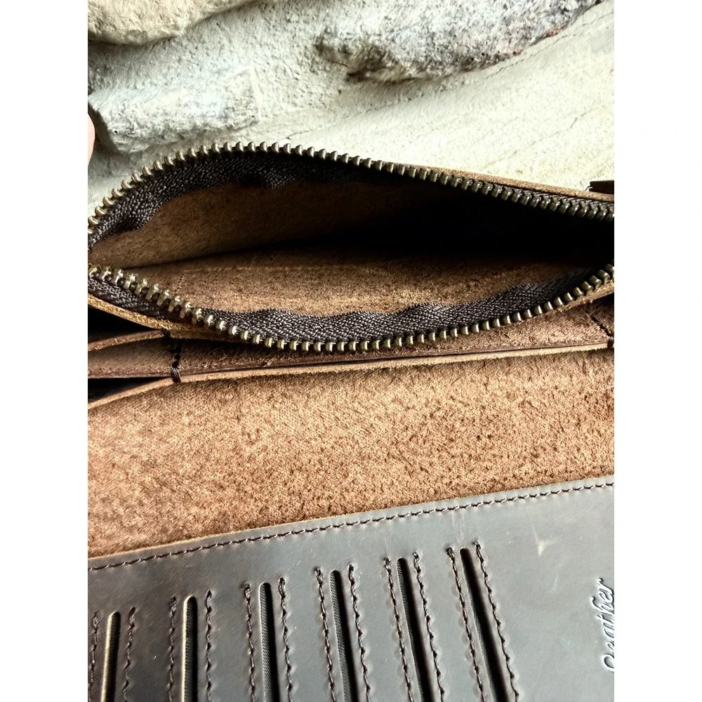 Glove Leather Baseball Wristlet‎ Wallet Brown 